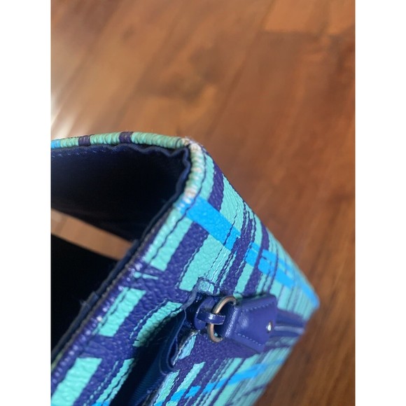 Vera Bradley Large Trifold Wallet Teal/Navy Blue Art Plaid Organizer Clutch - Picture 7 of 10